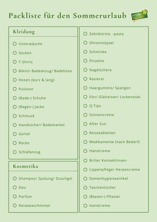 Packliste für den Sommer