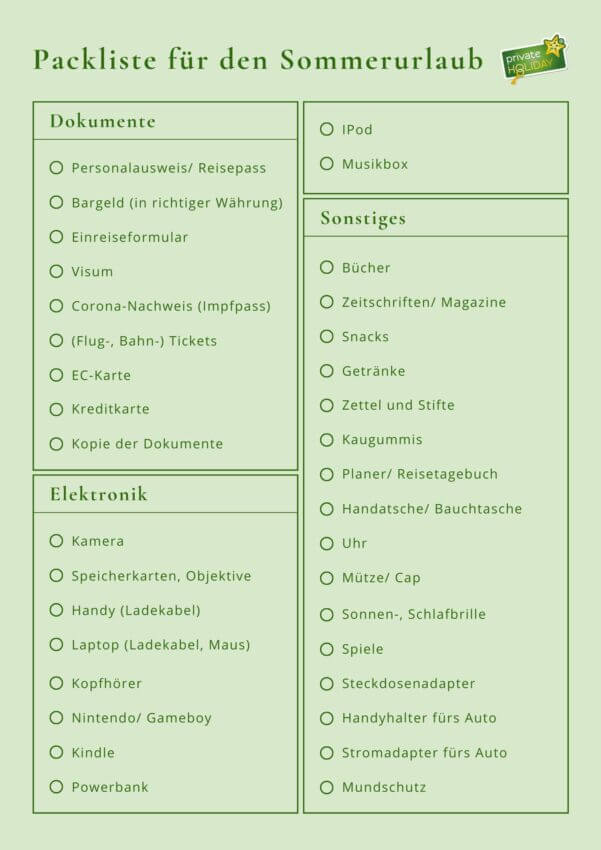 Packliste für den Sommer